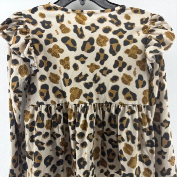 Marie Nicole Girl's Long Sleeve Brown Ivory Leopard Print Baby Doll Dress 5 XL - Picture 3 of 6
